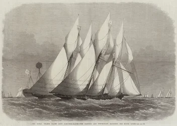 La regata del Royal Thames Yacht Club, il Cambria e il Witchcraft girano intorno al Mouse Light